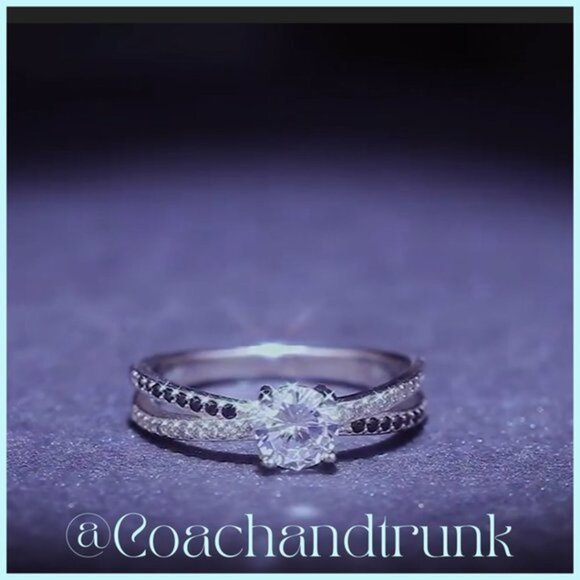 NWT Sterling Silver Black Spinel & White Zirconia Channel Set Bypass Ring - Picture 5 of 6